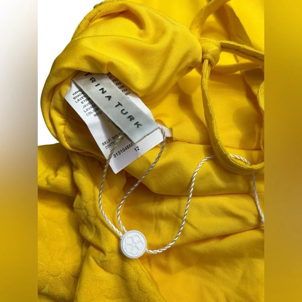 TRINA TURK yellow Joplin Jacquard Cutout Plunge One-Piece Swimsuit Size 12 NWT - Picture 10 of 11